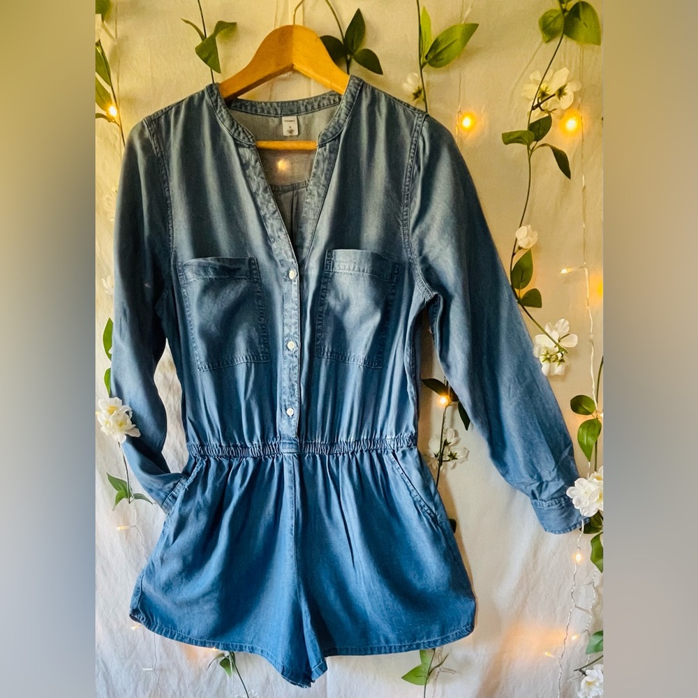 Blue jeans shorts jumpsuit